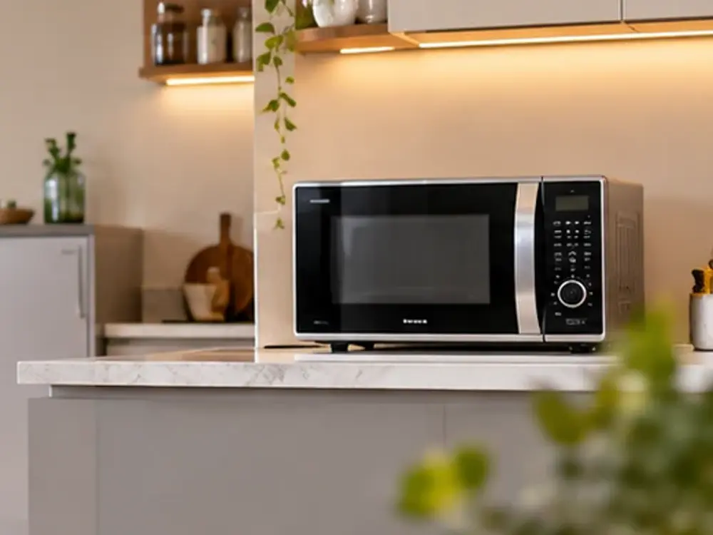 Microwave oven in a modern kitchen